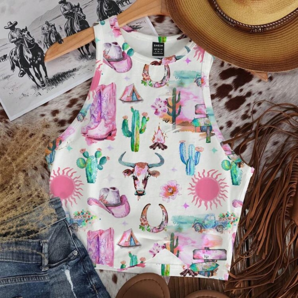 Fun Western Pink Tanks in various colors and sizes Xs-4Xl